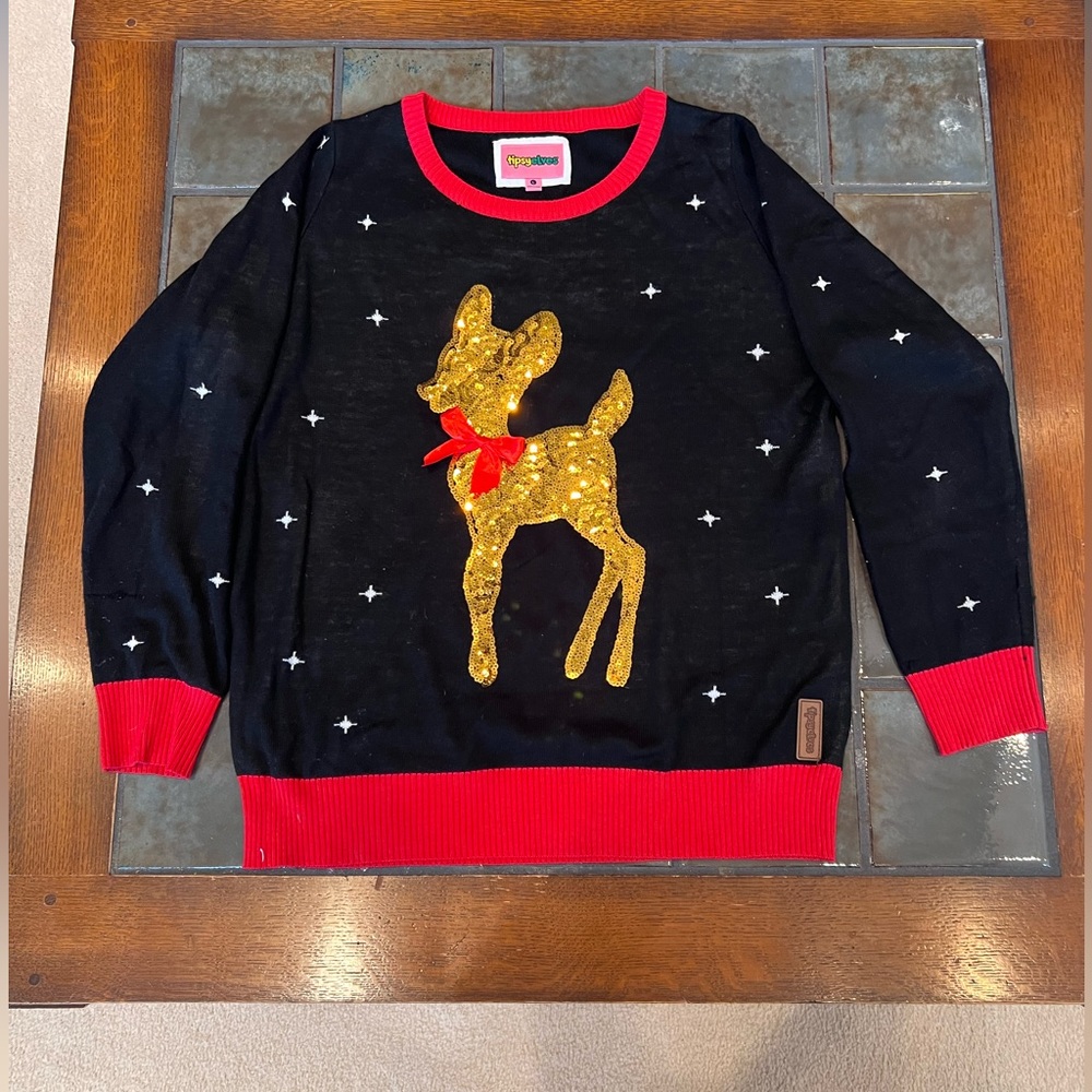 Tipsy Elves Sequin Reindeer Sweater- L